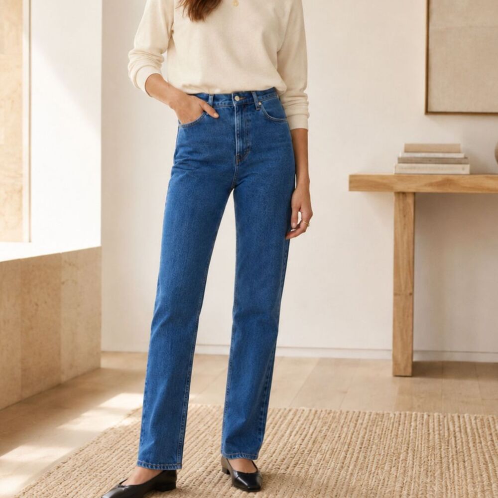 Everlane Way-High Jean High-Rise Straight Leg Denim Size 27 Tall Vintage Indigo